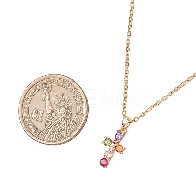 Brass Pave Colorful Cubic Zirconia Cross Pendant 304 Stainless Steel Cable Chain Necklaces for Women NJEW-JN05358-1