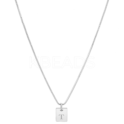 1Pc Stainless Steel Letter Rectangle Pendant Necklaces NJEW-LP0001-34T-P-1