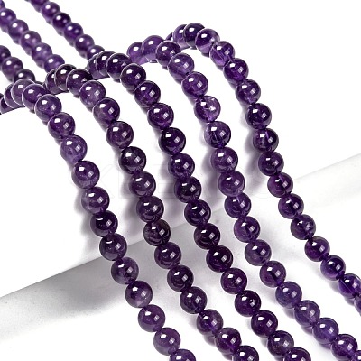 Natural Amethyst Round Bead Strands G-M304-18-6mm-1
