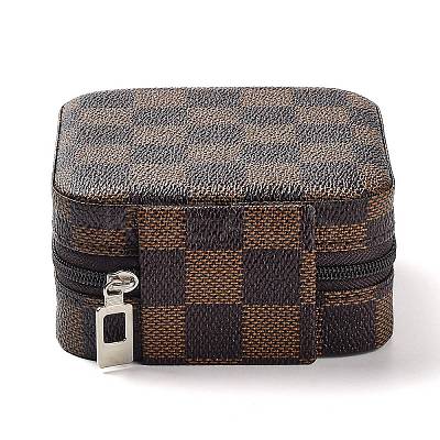 Tartan Square PU Leather Jewelry Storage Zipper Boxes PAAG-PW0007-01A-1
