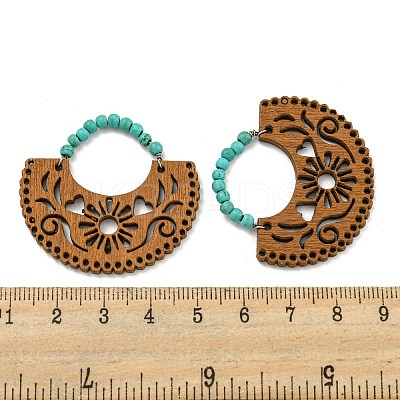 Laser Cut Poplar Wood Pendants Bag Charms with Dyed Synthetic Turquoise FIND-G073-06-1