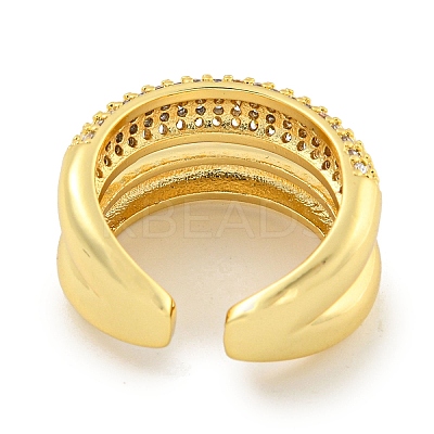 Rack Plating Brass Micro Pave Cubic Zirconia Open Cuff Ring for Women RJEW-C082-12G-1