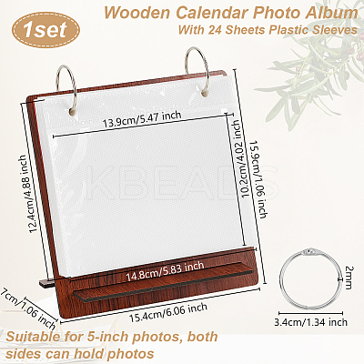 Rectangle Wooden Calendar Photo Album with 24 Sheets Plastic Sleeves and Stainless Steel Rings DIY-WH0542-33A-02-1
