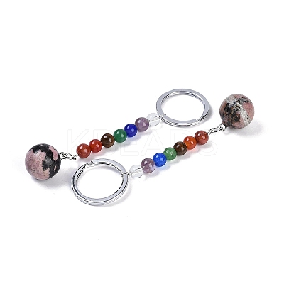 Natural Rhodonite Round Beaded Keychain G-H076-01P-14-1
