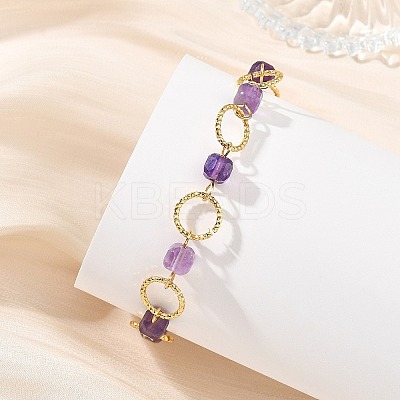 Natural Mixed Gemstone & Brass Open Jump Rings Link Bracelets for Women BJEW-JB14116-1