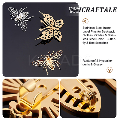 4Pcs 4 Style Butterfly & Bee Brooches STAS-UN0034-84-1