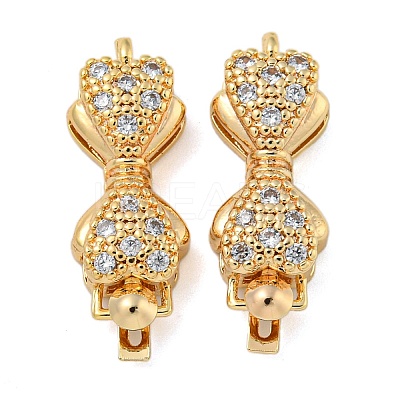 Bowknot Brass Micro Pave Clear Cubic Zirconia Box Clasps KK-N254-99G-1