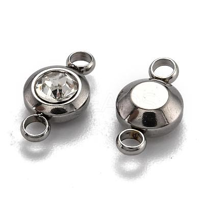 Flat Round 304 Stainless Steel Cubic Zirconia Links STAS-P029-08-1