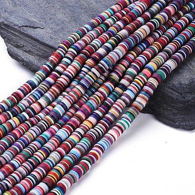 Flat Round Handmade Polymer Clay Beads CLAY-R067-8.0mm-M2-1