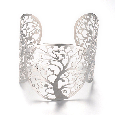 Tarnish Resistant 304 Stainless Steel Filigree Cuff Bangles X-STAS-S060-20-1