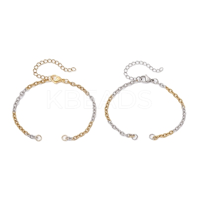 2Pcs 2 Colors Two Tone 304 Stainless Steel Textured Cable Chain Bracelet Making AJEW-JB01339-1