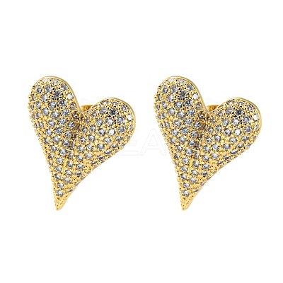 Heart Shape Brass Micro Pave Clear Cubic Zirconia Stud Earrings X-EJEW-Q785-13G-1