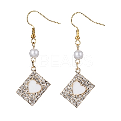 Alloy Crystal Rhinestone Rectangle with Heart Dangle Earrings EJEW-JE05491-01-1