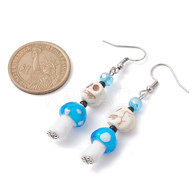 4 Pairs Dyed Synthetic Turquoise and Handmade Lampwork Beads Earrings EJEW-TA00417-1