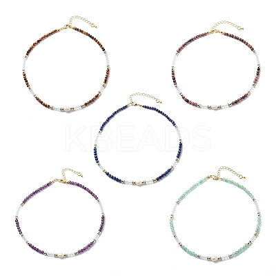 Natural Mixed Gemstone & Pearl & Opalite Beaded Necklace for Women NJEW-JN03977-1