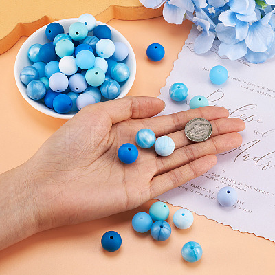 80Pcs 8 Colors Round Food Grade Eco-Friendly Silicone Focal Beads SIL-TA0001-95A-1