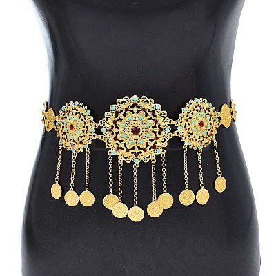 Alloy Colorful Rhinestone Flower Coin Tassel Waist Belly Chains for Women FS-WGD7CCF-01-1