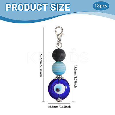 18Pcs Handmade Evil Eye Lampwork Bead & Natural Black Agate Pendant Decorations HJEW-CA00078-1