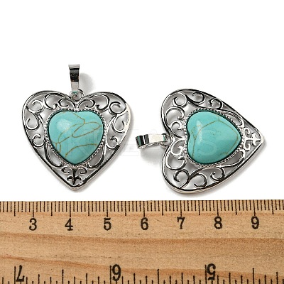 Synthetic Turquoise Peach Love Heart Pendants G-G158-01U-1