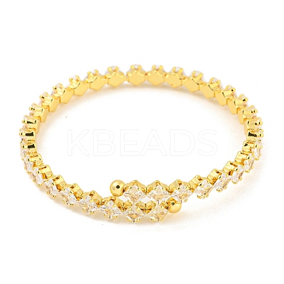 Rack Plating Brass Pave Clear Cubic Zirconia Rhombus Open Cuff Bangles BJEW-B110-02G-1