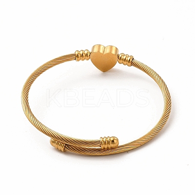 201 Stainless Steel Heart Beaded Cuff Bangle BJEW-C033-07-1