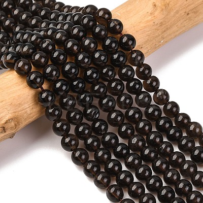 Natural Smoky Quartz Round Beads Strands X-G-E329-6mm-38-1