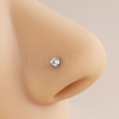 316 Surgical Stainless Steel Crystal Rhinetone Flat Round L-Shaped Nose Rings WGCD50A-02-1