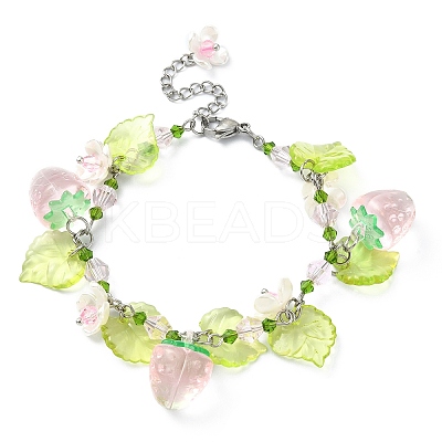 Glass & Resin & Acrylic Flower Charm Bracelet BJEW-JB09435-03-1