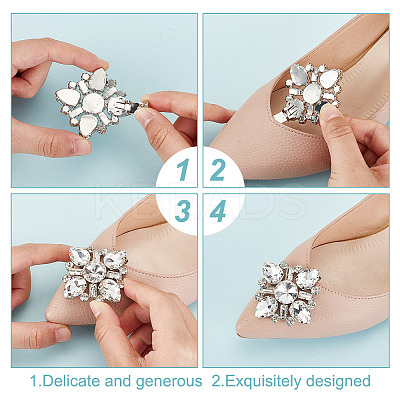 2 Pairs 2 Colors Glass Rhinestone Shoe Decorations AJEW-GO0001-88-1