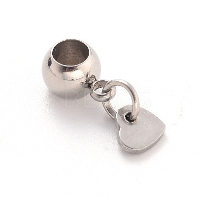 Tarnish Resistant Heart 304 Stainless Steel European Large Hole Dangle Charms PALLOY-JF00100-01-1