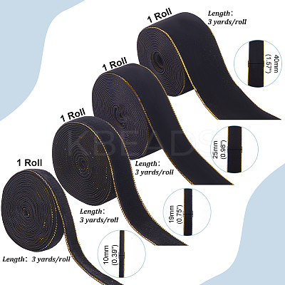 4 Rolls 4 Styles Single Face Velvet Gold Edged Ribbon for Bowknot Making OCOR-PH0002-93-1
