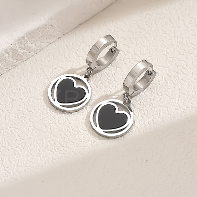201 Stainless Steel Flat Round with Hollow Heart Hoop Earrings Daily Holiday Accessories OM1741-3-1