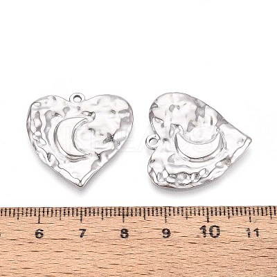 304 Stainless Steel Textured Heart with Moon Pendants STAS-T067-33P-1