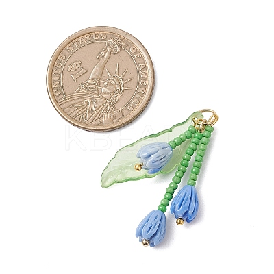 Glass Seed Beaded Magnolia Flower Pendants PALLOY-MZ01112-02-1