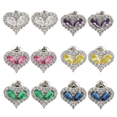 Cubic Zirconia Heart Stud Earrings EJEW-I304-17P-1