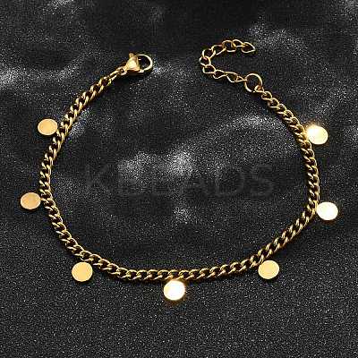 304 Stainless Steel Flat Round Charm Bracelets BJEW-R021-04G-1