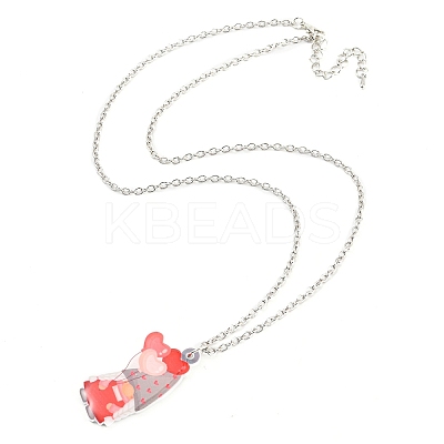Valentine's Day Acrylic Pendant Necklace with Zinc Alloy Chains NJEW-D049-01C-P-1