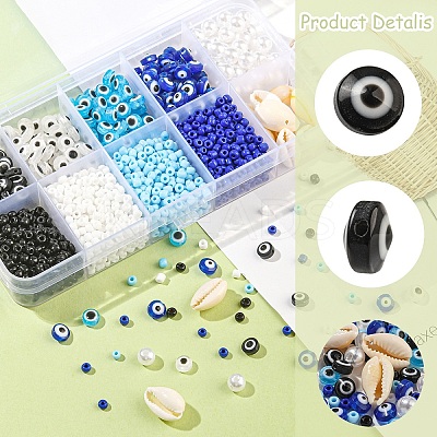 DIY Evil Eye Resin & Glass & Natural Cowrie Shell Beads Bracelets Making Kits DIY-YW0010-25-1
