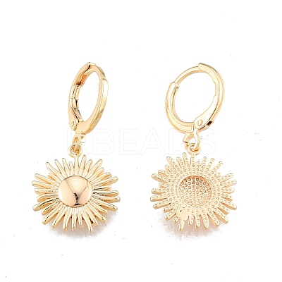 Brass Sunflower Dangle Leverback Earrings for Women EJEW-N012-65-1