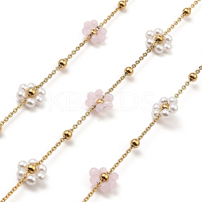 Glass & ABS Plastic Pearl Beaded Flower Link Chains CHS-G028-12G-1