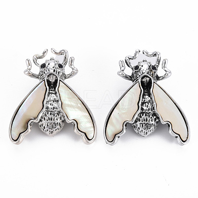 Natural White Shell Cicada Brooch PALLOY-Q438-005B-RS-1
