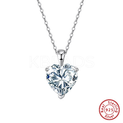 925 Sterling Silver Pave Clear Cubic Zirconia Heart Pendant Necklaces NJEW-G172-07P-1