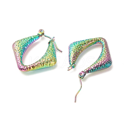 Ion Plating(IP) 304 Stainless Steel Chunky Rhombus Hoop Earrings for Women EJEW-K242-01MC-1