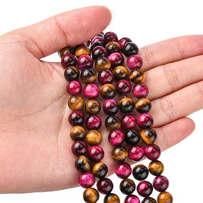 Natural Rose Tiger Eye(Dyed & Heated) and Yellow Tiger Eye(Dyed & Heated) Beads Strands X-G-G101-8mm-1-1