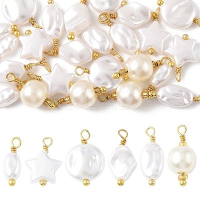 24Pcs 6 Styles ABS Plastic Imitation Pearl Pendants KK-FS0001-93-1