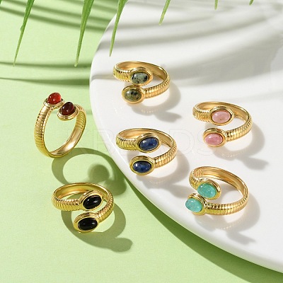 Oval Natural Red Agate & Amazonite & Rhodochrosite & Black Onyx & African Turquoise & Lapis Lazuli Finger Rings RJEW-Q004-04G-1