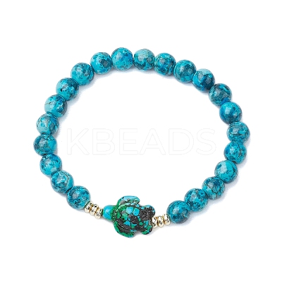 Round Dyed Synthetic Turquoise Beads Stretch Bracelets BJEW-JB10609-1