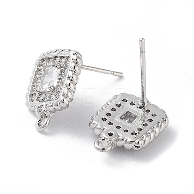 Brass Micro Pave Cubic Zirconia Stud Earring Findings KK-E107-21P-1