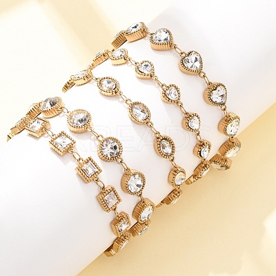 304 Stainless Steel Pave Glass Link Chains Bracelets for Women BJEW-G780-04G-1