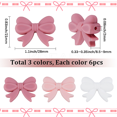 18Pcs 3 Styles Bowknot Food Grade Silicone Beads SIL-SC0003-16-1